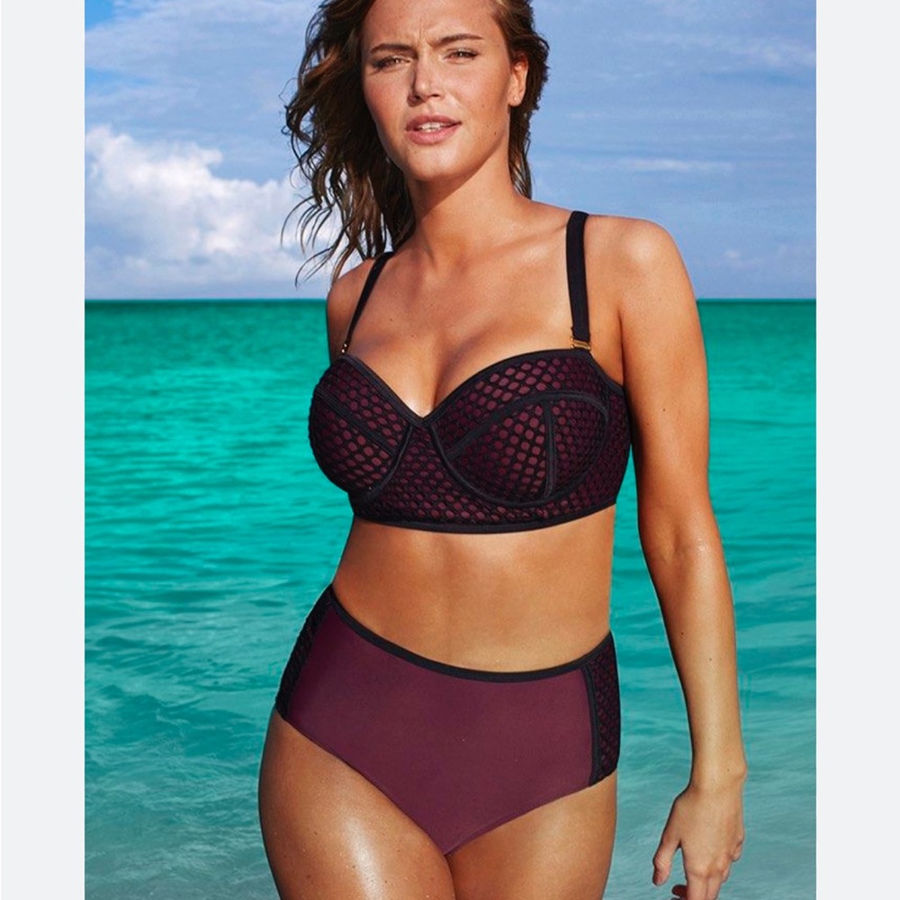 Swimsuits for All Bikini Set - Sz 10 - Madame Aubergine Plum Black Mesh